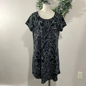 Reborn Black and Gray Floral Swing Dress M